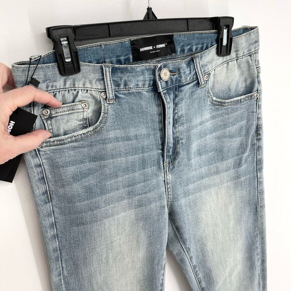 Homme + Femme NEW Skinny Blue Jeans Mens Sz 32 Light Wash Stretch Streetwear - Picture 2 of 9